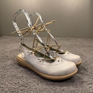 Dansko Flats Women 36 Blue Leather Lace Up Cut Out Comfort Ballet Lace Slingback